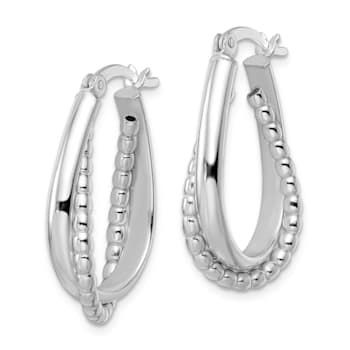 Rhodium Over Sterling Silver Polished Double Oval Hoop Earrings