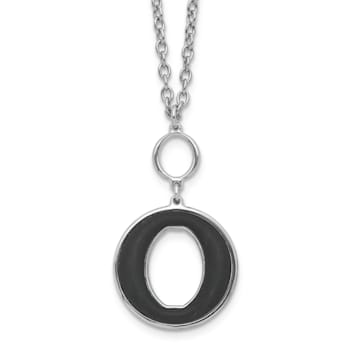Sterling Silver Rhodium-plated 18-inch with 2-inch Extension Black
Enamel Circle Necklace