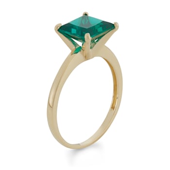Princess Cut Lab Created Emerald 10K Yellow Gold Ring 1.95ctw