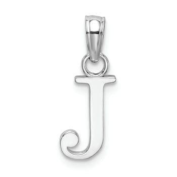 Rhodium Over 14k White Gold Polished Block Letter J Initial Pendant