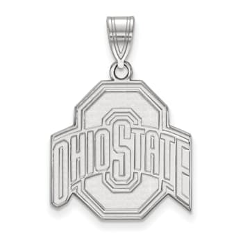 Rhodium Over Sterling Silver LogoArt Ohio State University Large Pendant