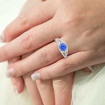 14K White Gold Round Tanzanite and Diamond Ring, 1.54ctw