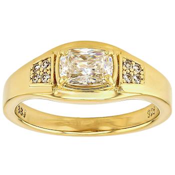Diamond Simulant Rectangular Cushion And White Zircon Ring In 18K Gold
Over Sterling Silver 1.58ctw