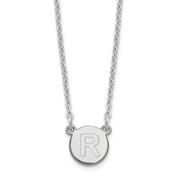 Rhodium Over Sterling Silver Tiny Circle Block Letter R  Initial Necklace