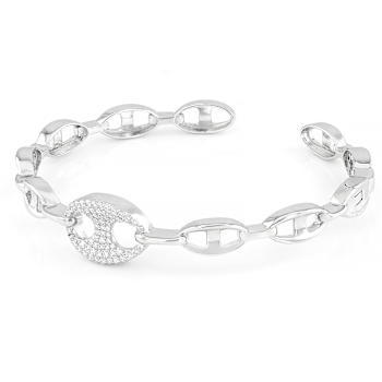 Bold CZ Mariner Link Cuff Bracelet In Sterling Silver