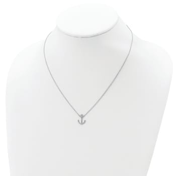 Rhodium Over Sterling Silver Anchor with 2 Inch Extension Necklace