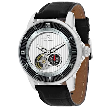 Christian Van Sant Men's Viscay White Dial, Black Leather Strap Watch