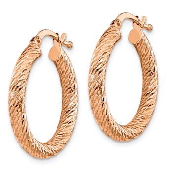14k Rose Gold 7/8" Polished and Diamond-Cut Round Hoop Earrings