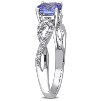 Tanzanite and Diamond 10K White Gold Ring 1.08ctw