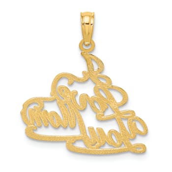 14k Yellow Gold Textured I Love You Mom pendant