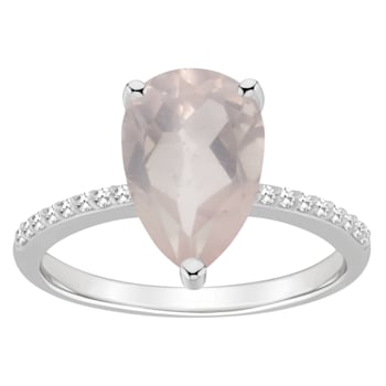 12x8mm Pear Shape Rose Quartz and 1/10 ctw Diamond Rhodium Over Sterling
Silver Ring