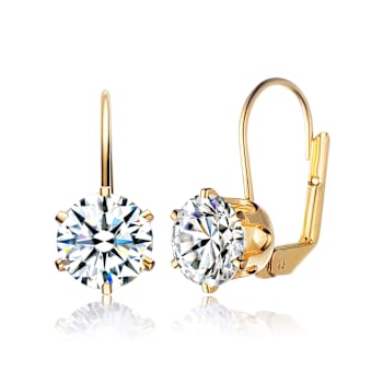 CZ Solitaire Drop Earrings In 14K Gold Over Sterling Silver