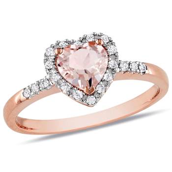 Morganite and Diamond 10K Rose Gold Heart Ring 0.73ctw