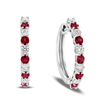 1.35ctw Ruby and Diamond Hoop Earrings in 14k White Gold