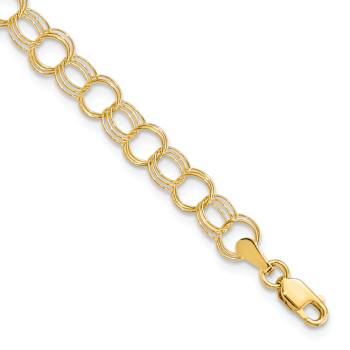 10k Yellow Gold 6mm Triple Link Charm Bracelet