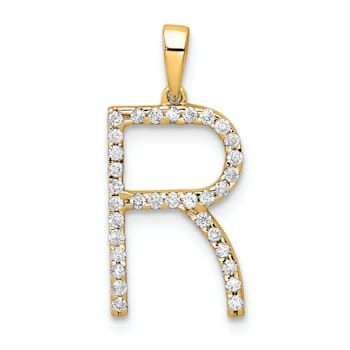 14K Yellow Gold Diamond Letter R Initial Pendant
