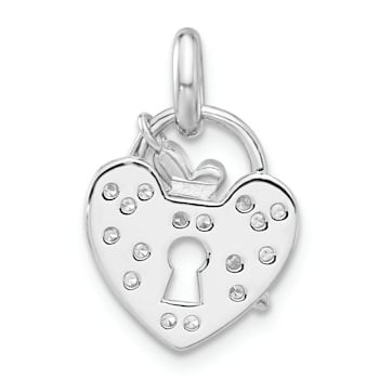 Rhodium Over Sterling Silver Cubic Zirconia Key and Heart Pendant