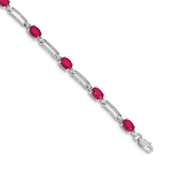 Rhodium Over 14k White Gold Diamond and Ruby Bracelet