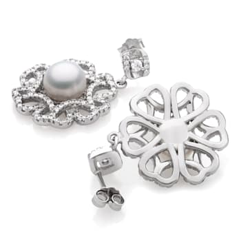 Sterling Silver Freshwater Pearl and Cubic Zirconia Earring