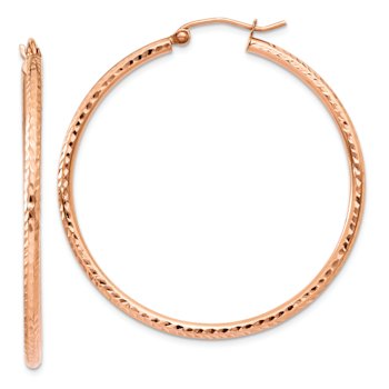 14k Rose Gold 1 9/16" Polished Large Diamond-Cut Tube Hoop Earrings