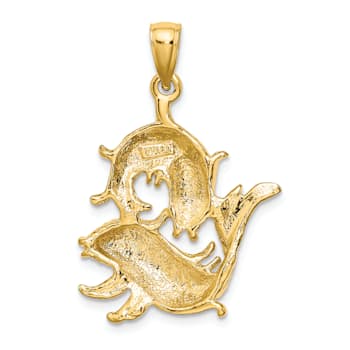14k Yellow Gold 3D Textured Large Pisces Zodiac pendant
