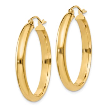 14k Yellow Gold 1" Round Tube Hoop Earrings