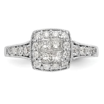 Rhodium Over 14K White Gold Diamond Cluster Engagement Ring 0.78ctw