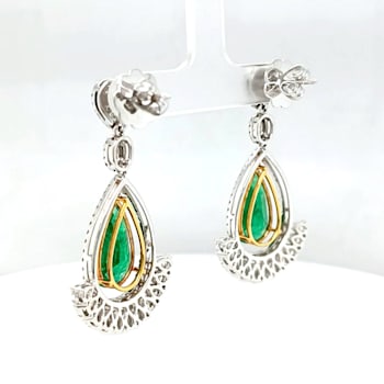 9.00 Ctw Emerald and 3.80 Ctw White Diamond Earring in 18K WG