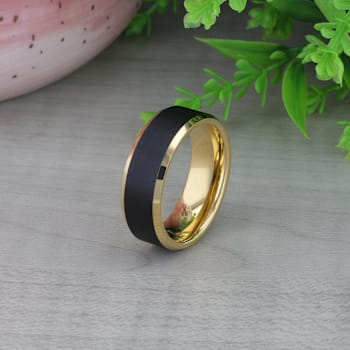GASTON Gold Plated Tungsten Polished Beveled Ring with Brushed Black
Center 6mm