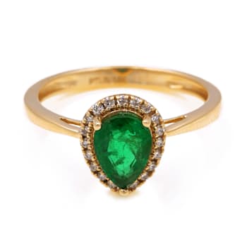 1.12 Ctw Emerald With 0.10 Ctw White Diamond Ring in 14K YG