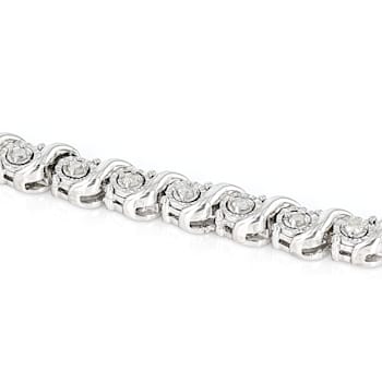 White Diamond Rhodium Over Sterling Silver Tennis Bracelet 0.50ctw