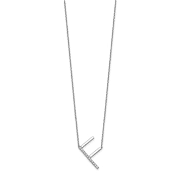 Rhodium Over 14k White Gold Sideways Diamond Initial F Pendant Cable
Link 18 Inch Necklace