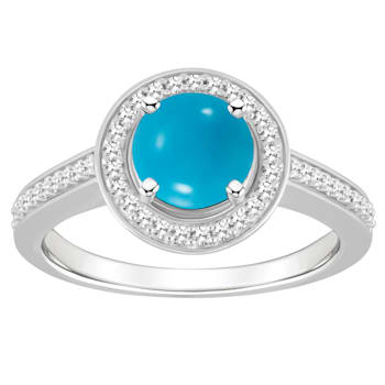 7mm Round Turquoise 1/5 ctw Diamond Rhodium Over Sterling Silver Halo Ring