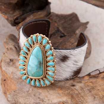 Barse Jewelry Composite Turquoise and Cowhide Gold Tone Cowgirl Up Cuff Bracelet