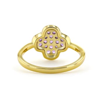 Amethyst 18K Yellow Gold Over Sterling Silver 4-Leaf Clover Cluster Ring