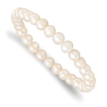 Rhodium Over Sterling Silver 7-8mm White Freshwater Pearl Earring
Bracelet Necklace Set