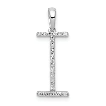 Rhodium Over 14K White Gold Diamond Letter I Initial Pendant