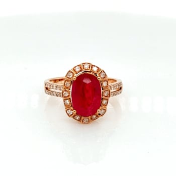 3.00 Ctw Ruby and 0.26 Ctw White Diamond Ring in 14K RG