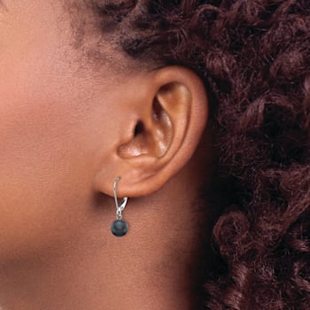 Rhodium Over 14K White Gold 7-8mm Black Round Freshwater Cultured Pearl
Leverback Earrings