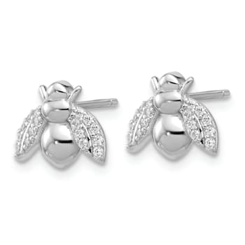 Rhodium Over Sterling Silver Polished Cubic Zirconia Bee Post Earrings