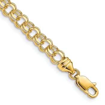 10k Yellow Gold 4.75mm Solid Diamond-Cut Double Link Charm Bracelet