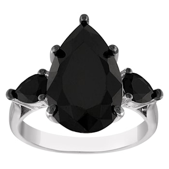 Sterling Silver Pear Shape Black Spinel Ring 7.0ctw