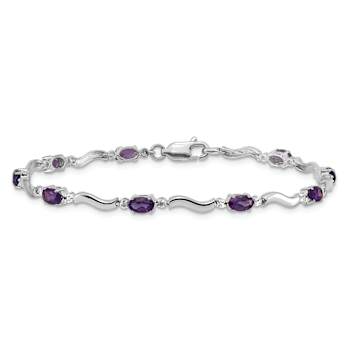 Rhodium Over 10k White Gold Diamond and Amethyst Bracelet