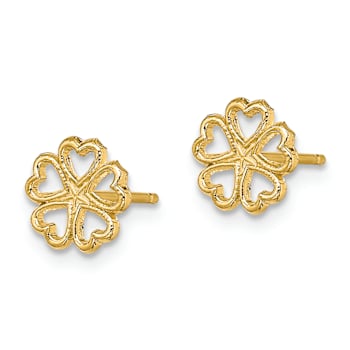 14k Yellow Gold 7.5mm Textured Five Hearts Circle Stud Earrings