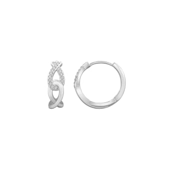 White Cubic Zirconia Platinum Over Sterling Silver Hoops 0.16ctw