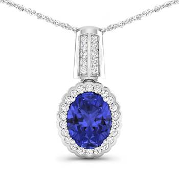 1.60ctw 14K White Gold Tanzanite and White Diamond Pendant with 18 inch
Cable Chain