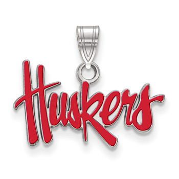 Sterling Silver Rhodium-plated LogoArt University of Nebraska Small
Enamel Pendant