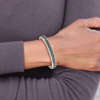 Titanium Polished with Black Rubber Design Cuff Bangle