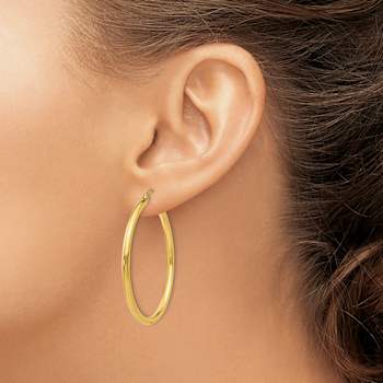 14k Yellow Gold 1 9/16" Polished Tube Hoop Earrings