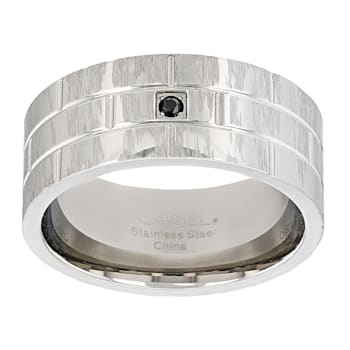 Men's Black CZ Band Ring In Stainless Steel 0.03ctw